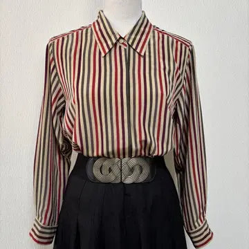 빈티지 도쿄 블라우스 멀티 스트라이프 패턴 블라우스 레트로 80s 90s