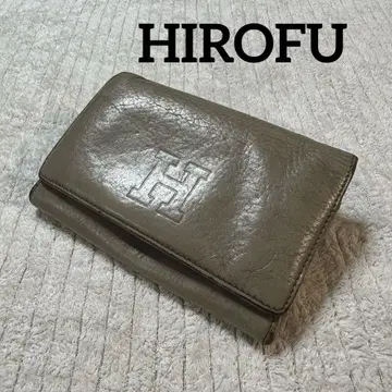 HIROFU 히로후 H 로고 천연 가죽 접이식 지갑 그레이 가죽