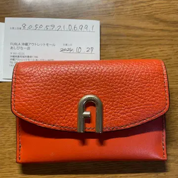 FURLA 접이식 지갑 오렌지 수납 가방 포함