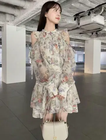 프린트 프릴 쉬폰 미니 원피스 0