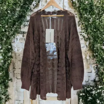 n'Or LABEL 누아르 스캘럽 디자인 시스루 패턴 니트 가디건