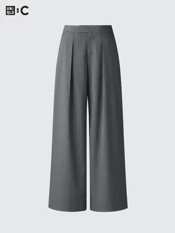 [ UNIQLO:C ] 유니클로 C 턱 와이드 팬츠/스트라이프 그레이