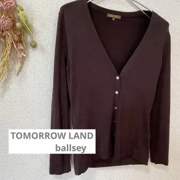 TOMORROW LAND BALLSEY 브라운 V넥 가디건 실크 혼방