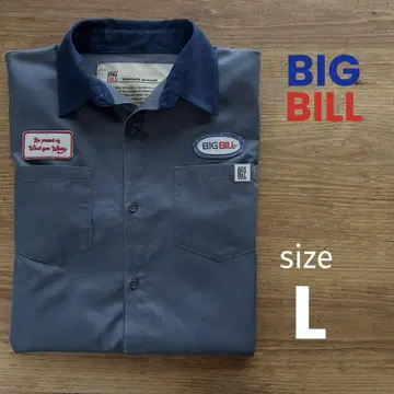 BIG BILL 반팔 셔츠 워크 셔츠 블루 그레이 와펜 L