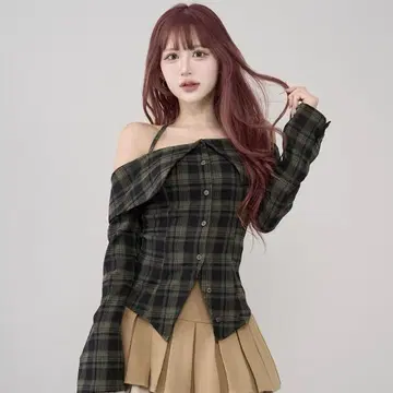 Darich 다리치 홀터 오프숄더 체크 셔츠 KHA 카키 새상품