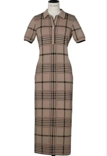 Gold-Buttoned Plaid Knit Dress