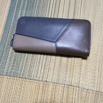 가죽 지퍼식 장지갑 그레이 베이지