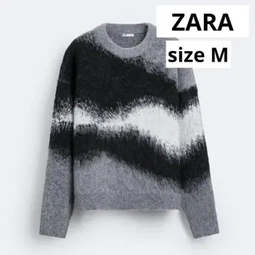 ZARA 남성용 브러시드 피니시 자카드 스웨터 M 사이즈