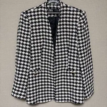 ZARA 하운드투스 패턴 노카라 자켓 L 사이즈