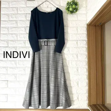 INDIVI 롱 원피스 컨디션 최상 인디비 벨트 포함 콤비 원피스