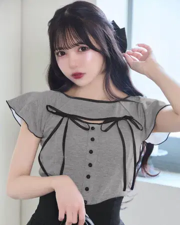 더블 플레어 슬리브 리본 상의