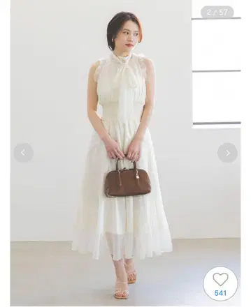 snidel 백 쉬폰 리본 원피스 아이보리
