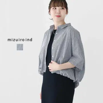 미사용 미즈이로 인드 스트라이프 반팔 셔츠