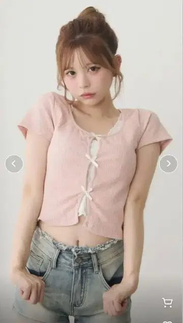 titty&co. 레이스 레이어드 리본 리브 상의