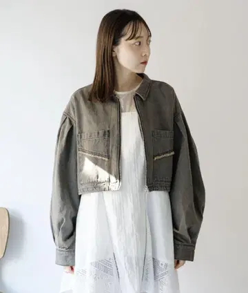 [Kastane] 데님 더블 ZIP 크롭 자켓