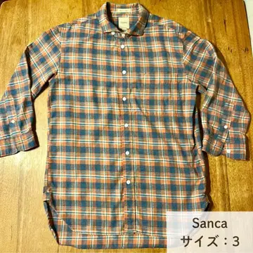 Sanca 빨간색 계열 체크 무늬 플란넬 셔츠 7부 소매 사이즈 3