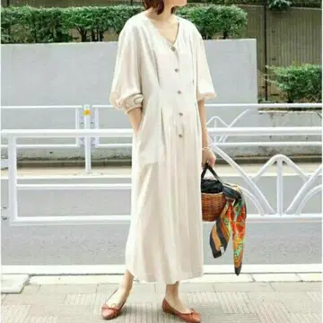 [새상품급] [SLOBE IENA] V넥 프론트 버튼 타이트 원피스