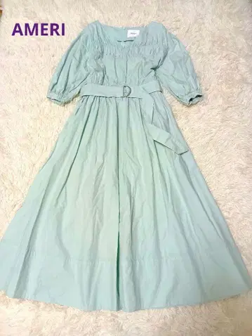 ameri vintage 민트 그린 허리 벨트 롱 드레스