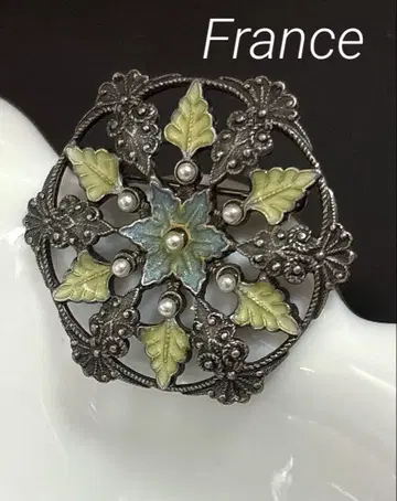 FRANCE제 빈티지 브로치 에나멜 백랍 hexagon 각인
