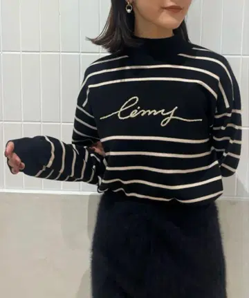 eimy istoire 클래식 보더 니트탑 블랙