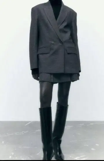 ZARA 더블 브레스트 체크 그레이 자켓 아우터