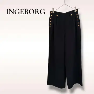 INGEBORG 블랙 가로 버튼 롱 스커트 M 사이즈 다크 네이비 일본제