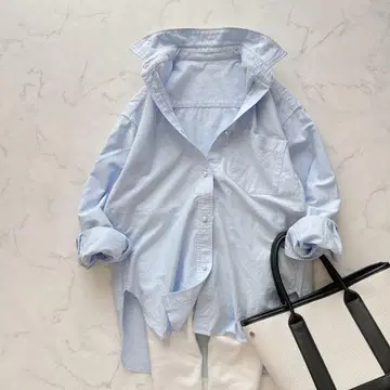 Spick&Span 옥스 베이직 펄 버튼 셔츠 색스 블루