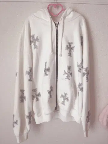unknown. 화이트 크로스 패턴 집업 후드티