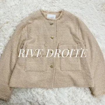 RIVE DROITE 트위드 자켓 골드 버튼 U넥 프린지