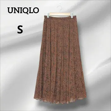 유니클로 플리츠 롱 스커트 브라운 꽃무늬 S