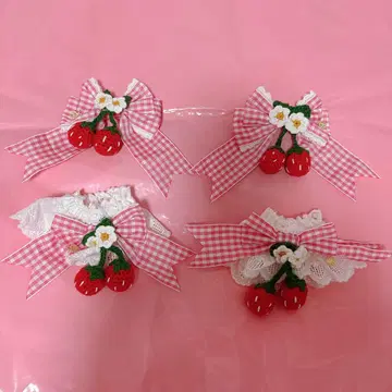 BABY 흔들흔들 딸기 체크 헤어 클립 소매 고정 핑크