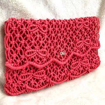 [ 미사용급 ] 안야 힌드마치 클러치백 짜임 파우치 빨간색 리본