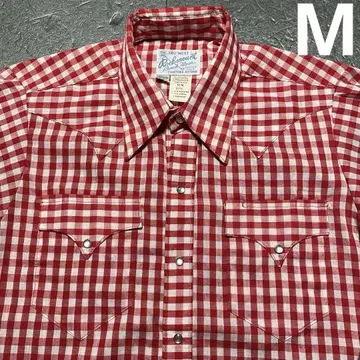 80s 미국제 락 마운트 깅엄 체크 웨스턴 셔츠 빨간색/화이트 M