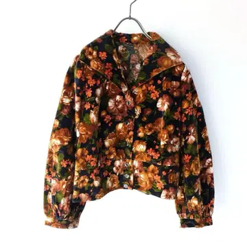 vintage 구제 의류 꽃무늬 벨로아 오픈 카라 블라우스 자켓