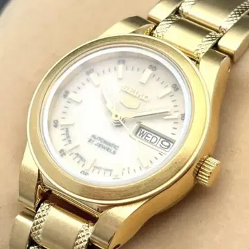 가동 세이코 5 손목시계 자동 와인딩 여성용 데이데이트 골드 21석