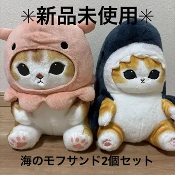 새상품급 모프 샌드 BIG 봉제 인형 상어냥 멘다코냥 2체 고양이