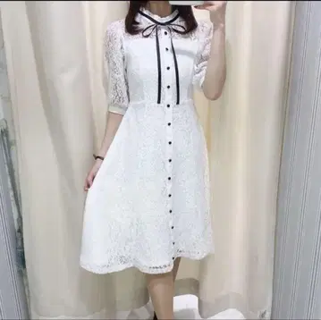 [ 완판템 ] AnMILLE 안미르 전체 레이스 미디 기장 원피스 화이트