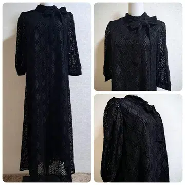 BONLECILL noir 블랙 레이스 드레스 원피스 롱 기장 리본 포함