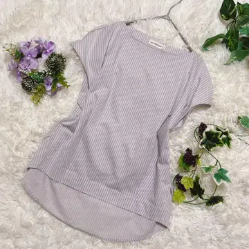 이네드 INED 셔츠 블라우스 M 9호 스트라이프 패턴 청량감