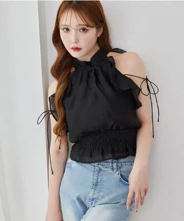 백리본 아메리칸 슬리브 블라우스 NICECLAUP