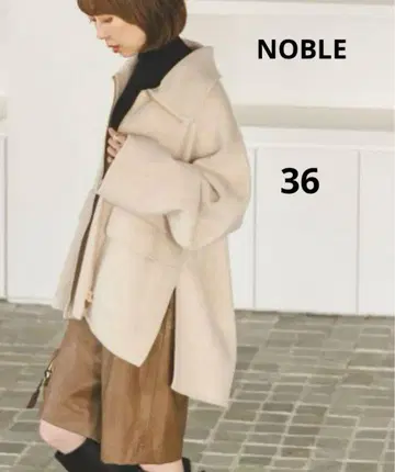 컨디션 최상 NOBLE 카멜 믹스 리버 지퍼 코트 베이지 36