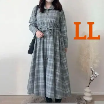 하나윤 시마무라 체크 롱 긴팔 원피스 라이트 그레이 LL