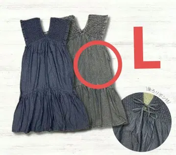 [ 새상품 ] 시마무라 데님 셔링 원피스 LaxDanTia 중간 파랑 L