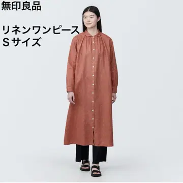 무인양품 린넨 워싱 긴팔 셔츠 원피스 S 사이즈 레드