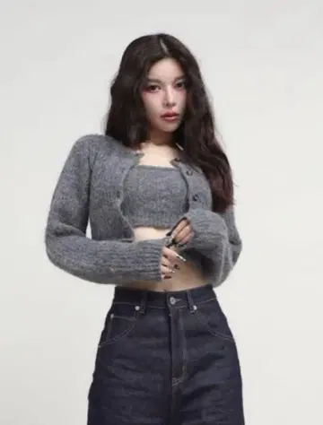 미사용 새상품 Darich 다리치 샤기 니트 앙상블 그레이