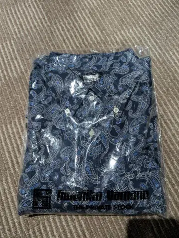 야마네 데님 페이즐리 무늬 반팔 셔츠 풀오버 네이비