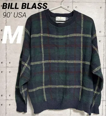 90년대 USA 빌 블라스 체크 무늬 코튼 니트 스웨터 M