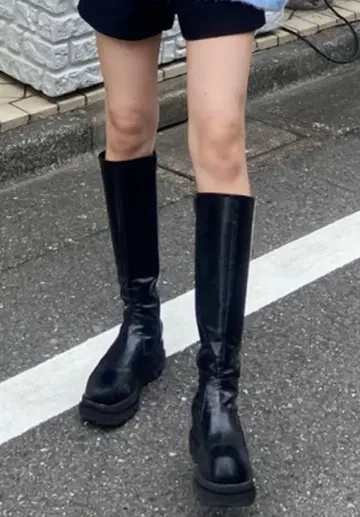 블랙 통굽 롱 부츠 지퍼 포함
