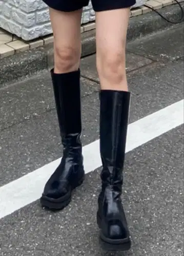 블랙 통굽 롱 부츠 지퍼 포함