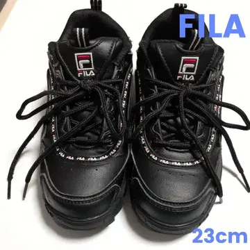 FILA 디스럽터 블랙 가죽 통굽 스니커즈 여성용 23cm